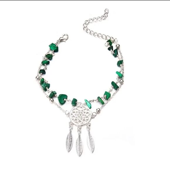 Hollow Dreamcatcher Irregular Green Turquoise AnkletSummer Beach Foot chain - Picture 7 of 9